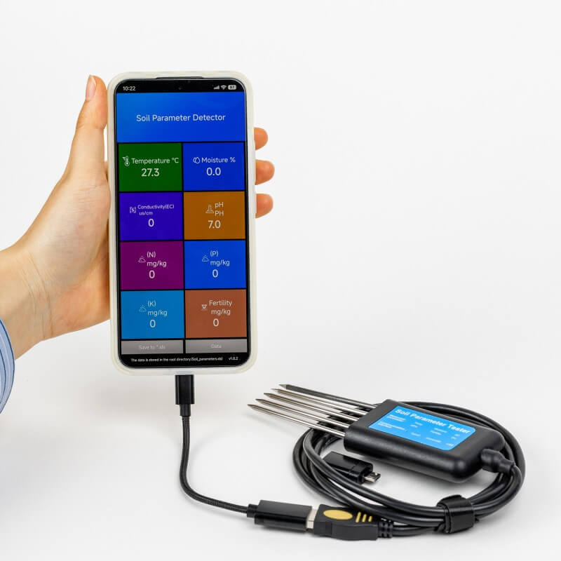 Analizador de Nutrientes de Suelo Compacto 8 en 1 de - Detector de PH y Sensor NPK Conectable a Móvil
